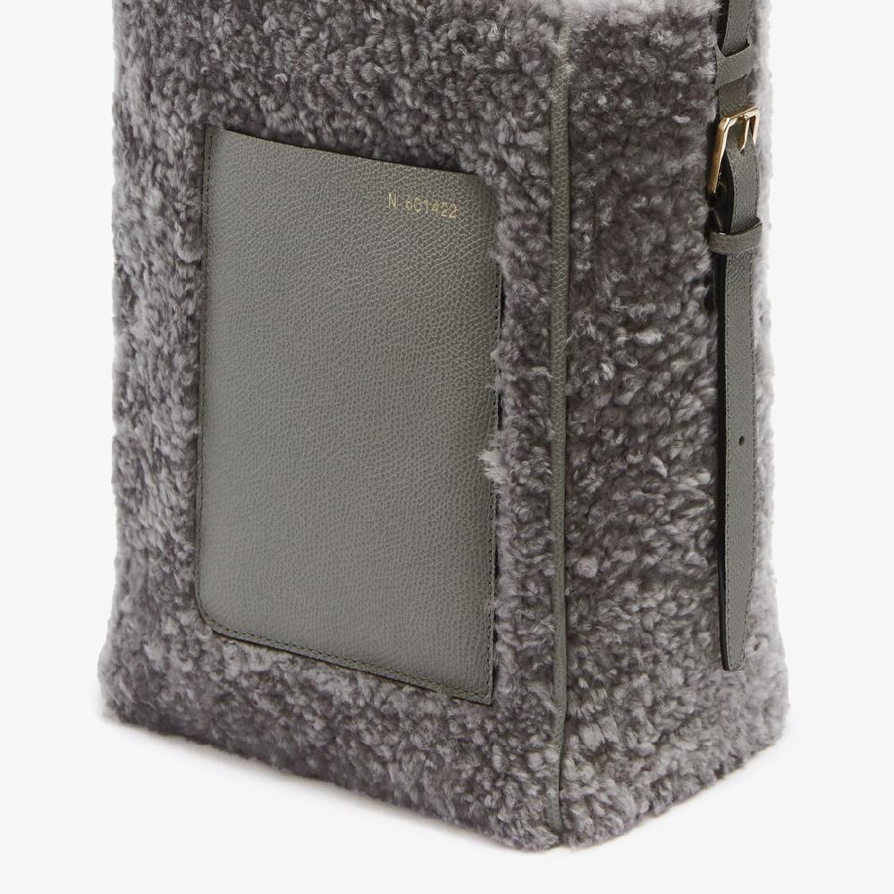 Valextra Borsa a secchiello da Donna Mini Shearling Grigia | Valextra Soft Vendita Economica