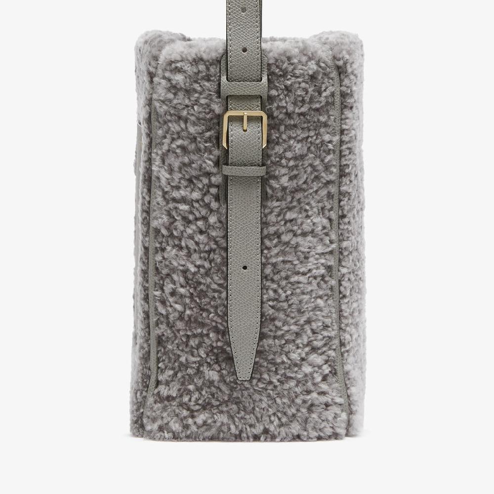 Valextra Borsa a secchiello da Donna Mini Shearling Grigia | Valextra Soft Vendita Economica