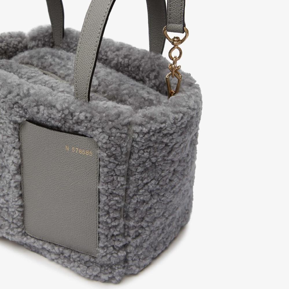 Valextra Borsa a secchiello da Donna in Shearling Grigia | Valextra Soft Saldi Di Fabbrica