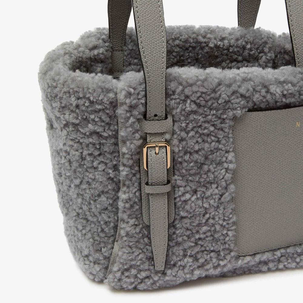 Valextra Borsa a secchiello da Donna in Shearling Grigia | Valextra Soft Saldi Di Fabbrica