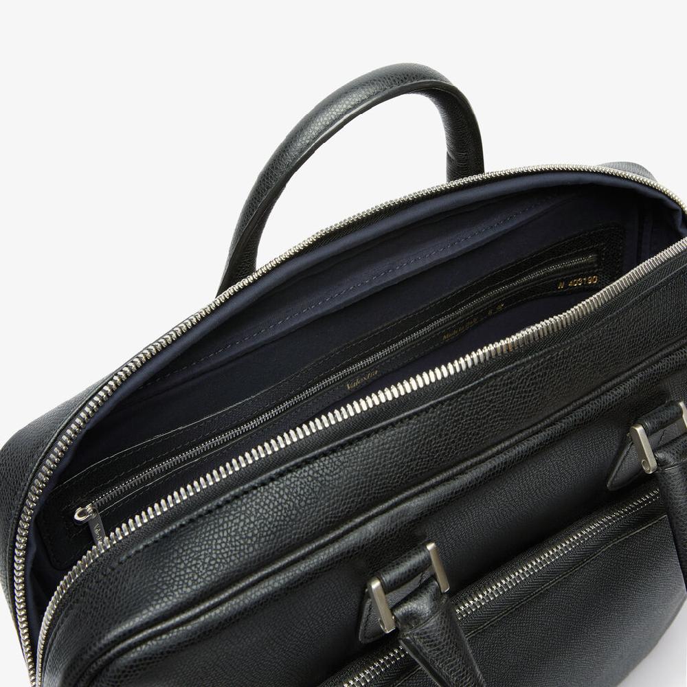 Valextra Borsa business Media in Pelle Nera | Valextra Avietta Vendite Flash