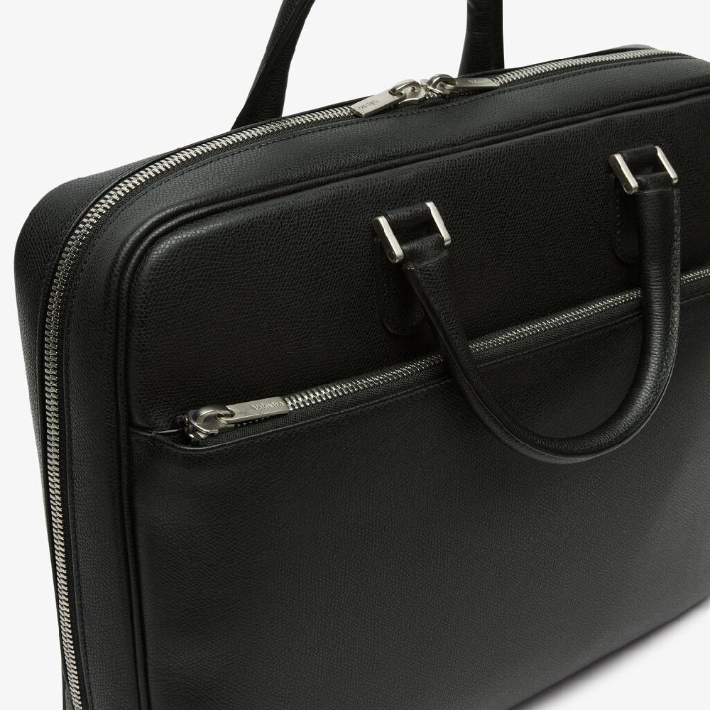 Valextra Borsa business Media in Pelle Nera | Valextra Avietta Vendite Flash
