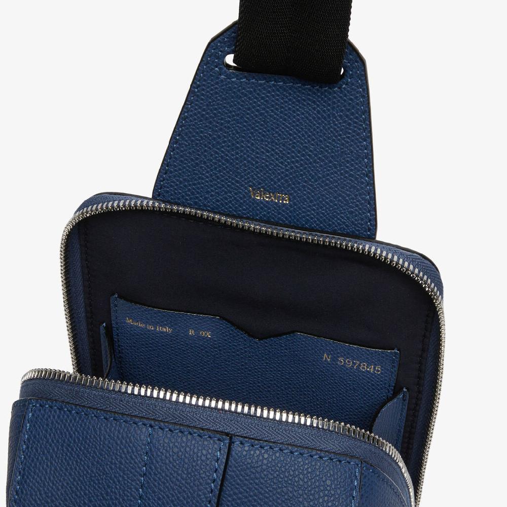 Valextra Zaino monospalla Uomo in Pelle Blu Zaffiro | Valextra V-Line Qualità