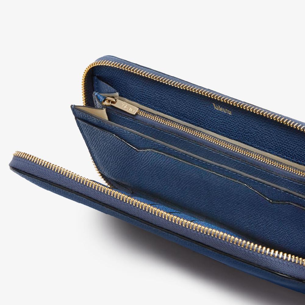 Valextra Portafoglio da Uomo in Pelle Blu Zaffiro | Valextra Zip Around Nuova