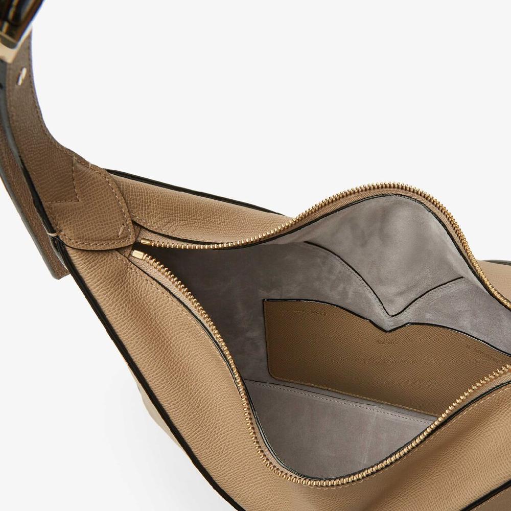 Valextra Borsa hobo da Donna di Lusso in Pelle rigida Beige | Valextra Vivi Negozi Online
