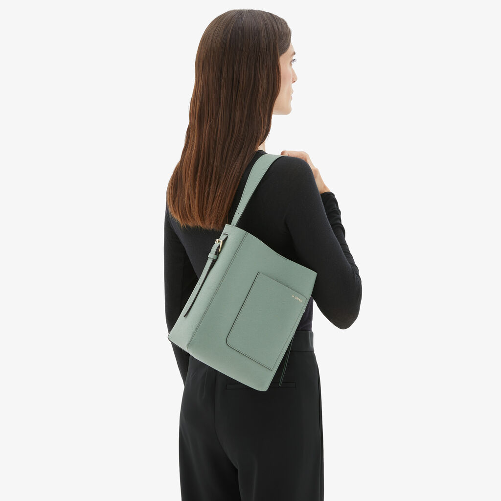 Valextra Borsa a Secchiello Soft Mini | Pelle di vitello Millepunte | Verde Eucalipto | Valextra Offerte