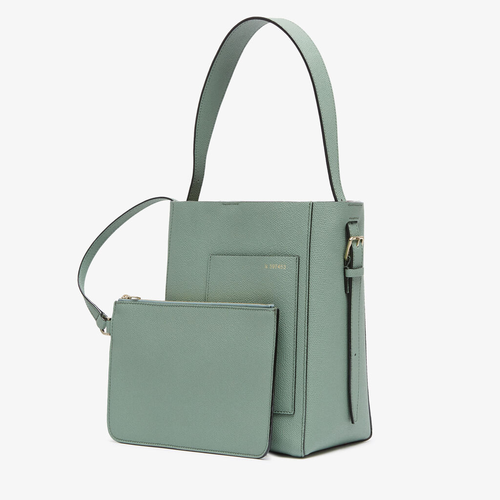 Valextra Borsa a Secchiello Soft Mini | Pelle di vitello Millepunte | Verde Eucalipto | Valextra Offerte