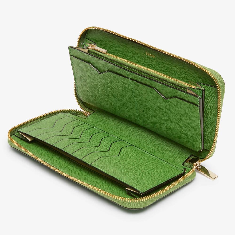 Valextra Portafoglio da Donna di Lusso in Pelle Verde | Valextra Zip Around 2025