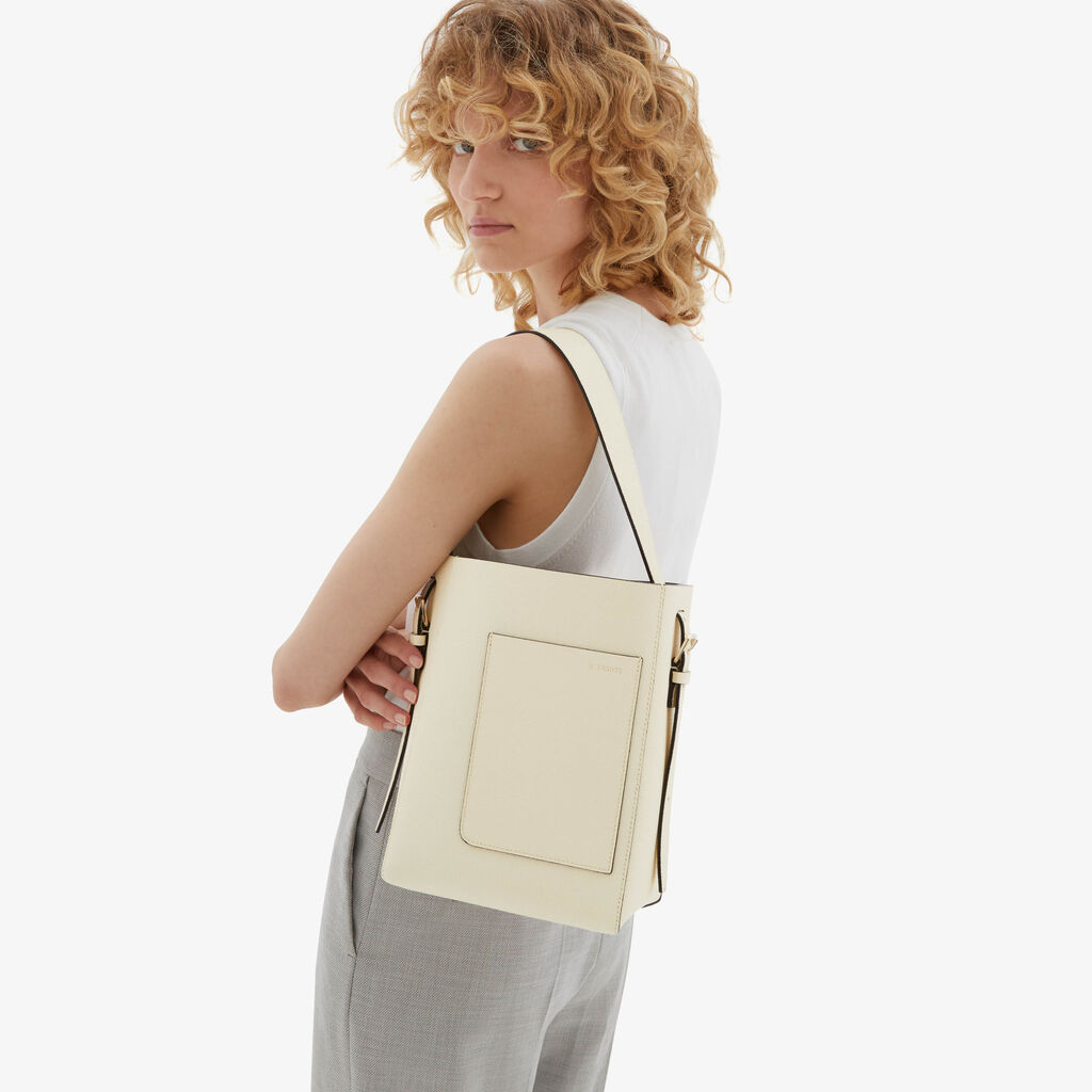 Valextra Borsa a secchiello da Donna Mini in Pelle Bianca | Valextra Soft Spedizione Gratuita