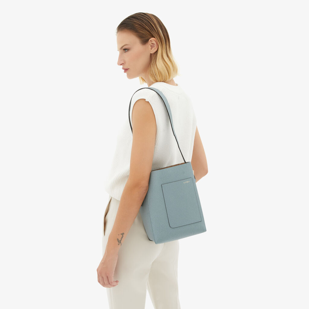 Valextra Borsa a secchiello da Donna Mini in Pelle Azzurra | Valextra Soft Pezzi Unici