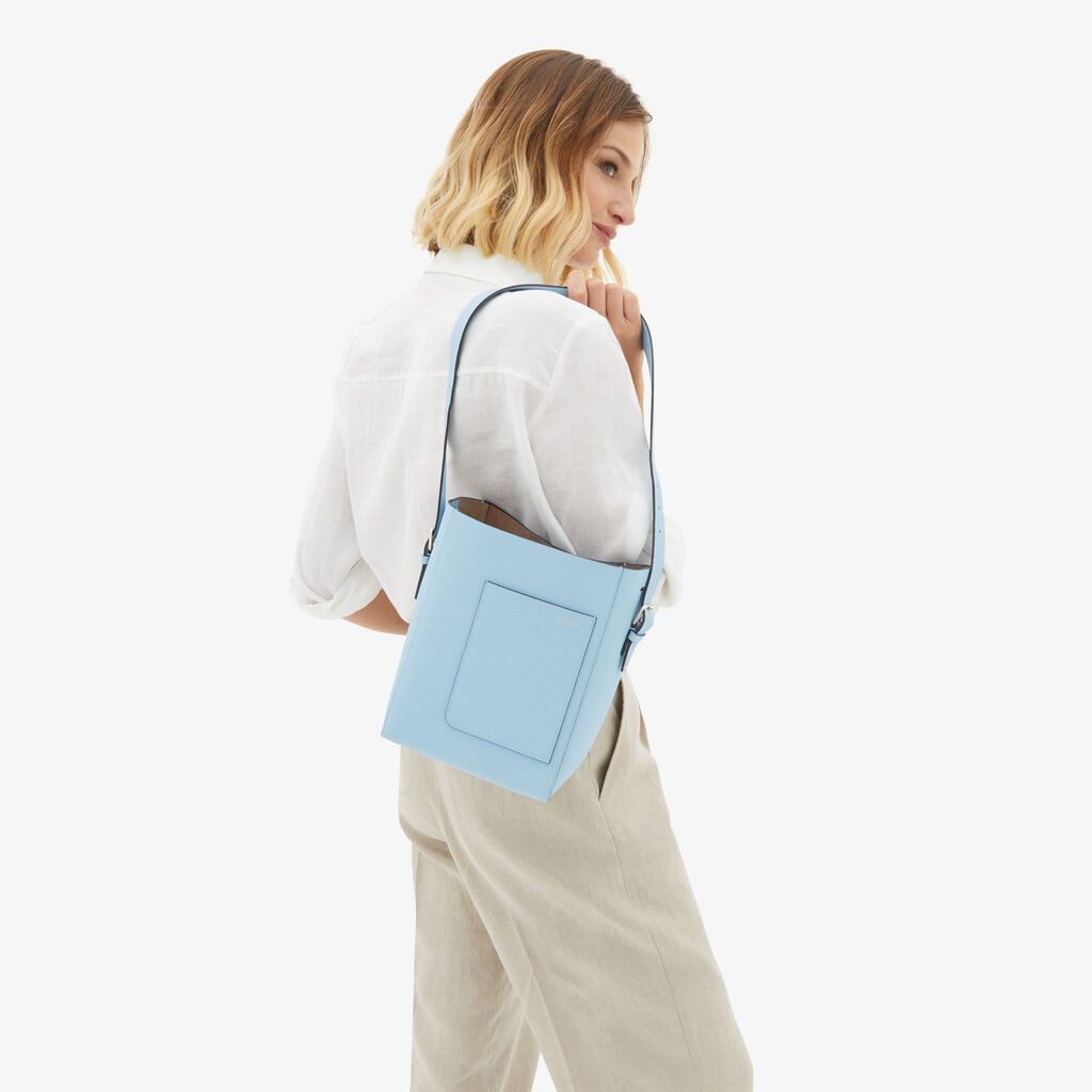 Valextra Borsa a secchiello da Donna Mini in Pelle Blu | Valextra Soft Qualità Garantita