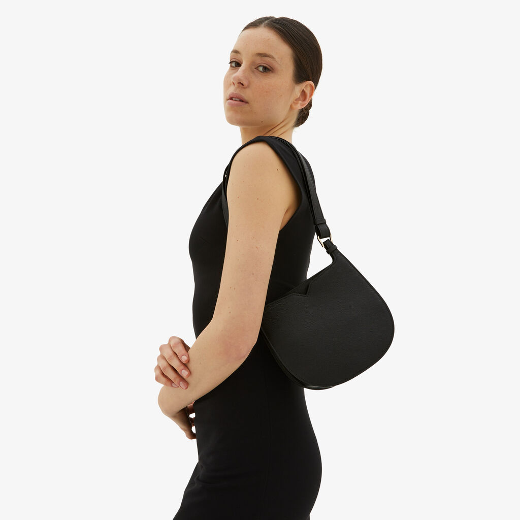 Valextra Borsa a spalla Mini in Pelle Nera | Valextra Hobo Consegna Veloce