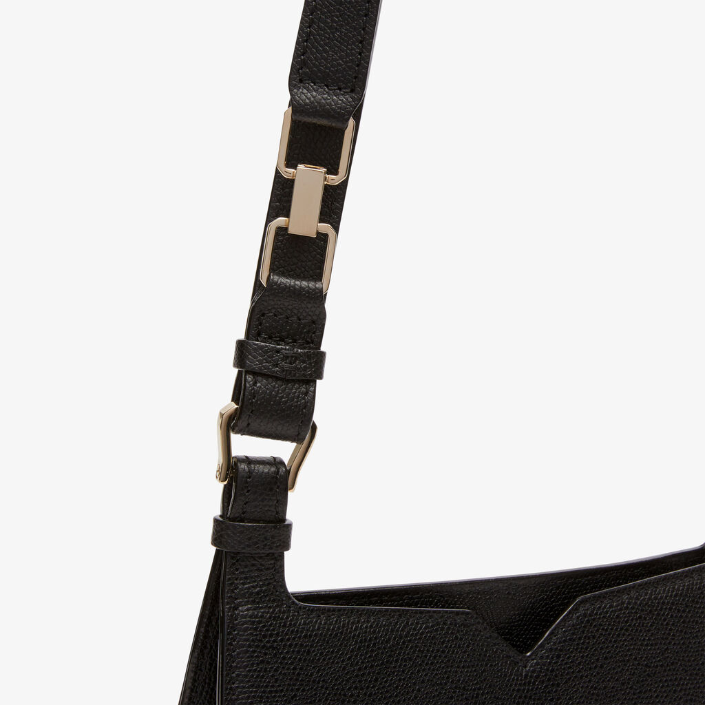 Valextra Borsa a spalla Mini in Pelle Nera | Valextra Hobo Consegna Veloce