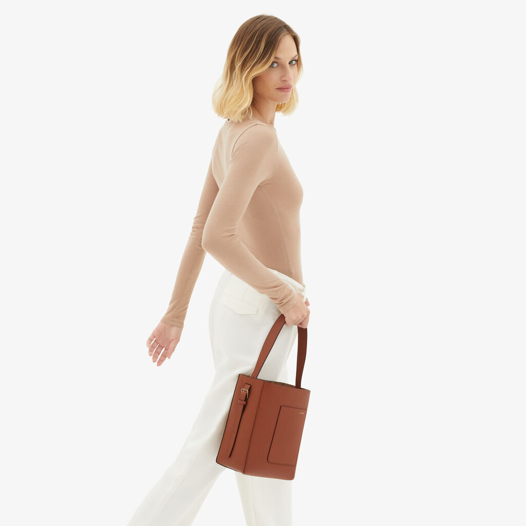 Valextra Borsa a secchiello da Donna Mini in Pelle Marrone | Valextra Soft Sconto