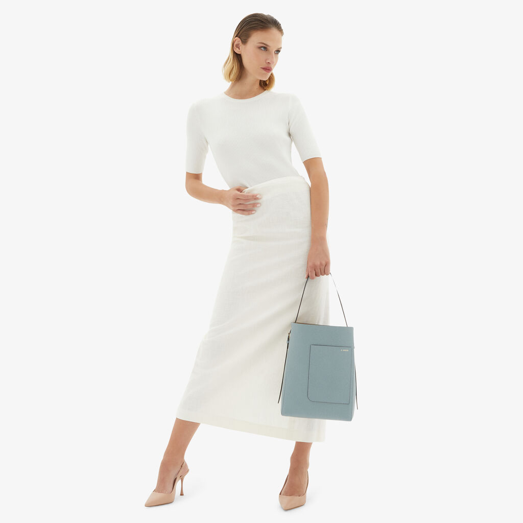 Valextra Borsa a secchiello da Donna in Pelle Azzurra | Valextra Soft Offerte