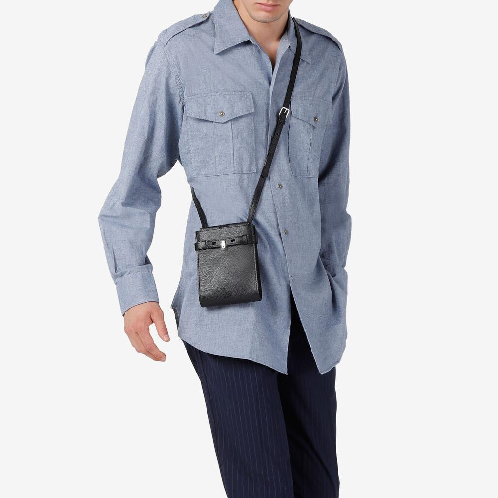 Valextra Borsa a tracolla slim Micro in Pelle Nera | Valextra Brera Vendita Calda