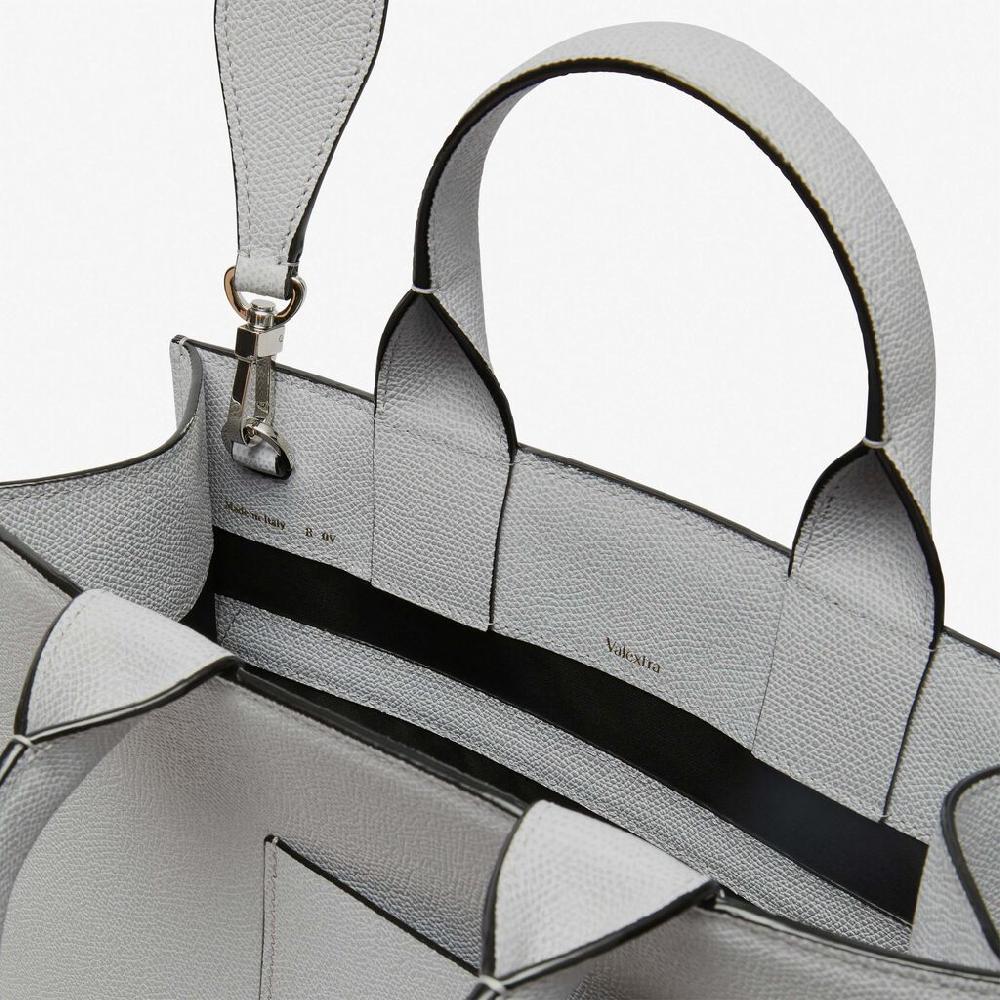 Valextra Borsa Mini in Pelle Grigia con tasca esterna | Valextra Boxy Vendita Economica