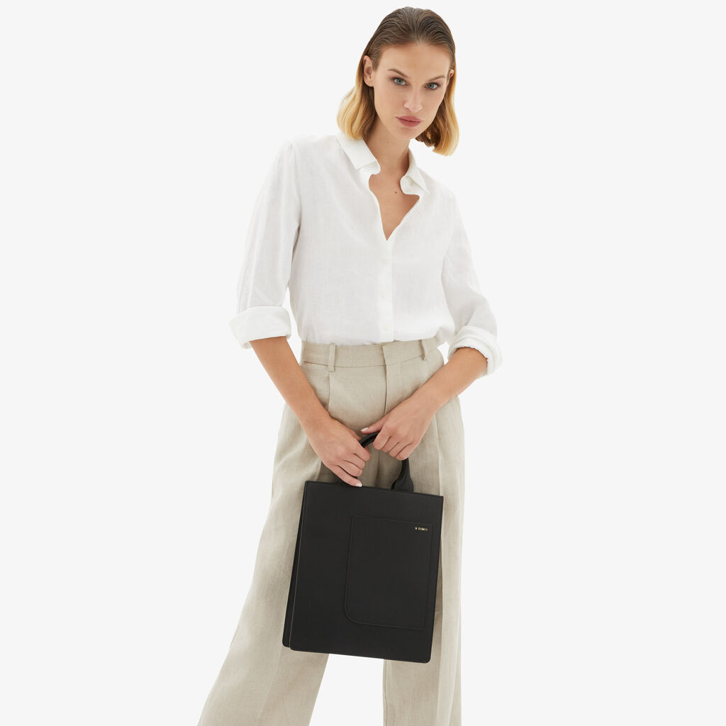 Valextra Borsa a mano da Donna di Lusso in Pelle Nera | Valextra Boxy Vendite Flash