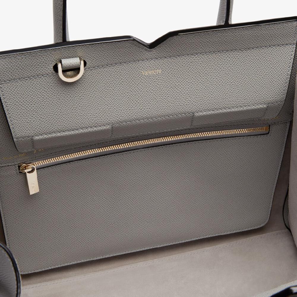 Valextra Borsa a due manici Donna di Lusso in Pelle Grigia chiara | Valextra Negozio