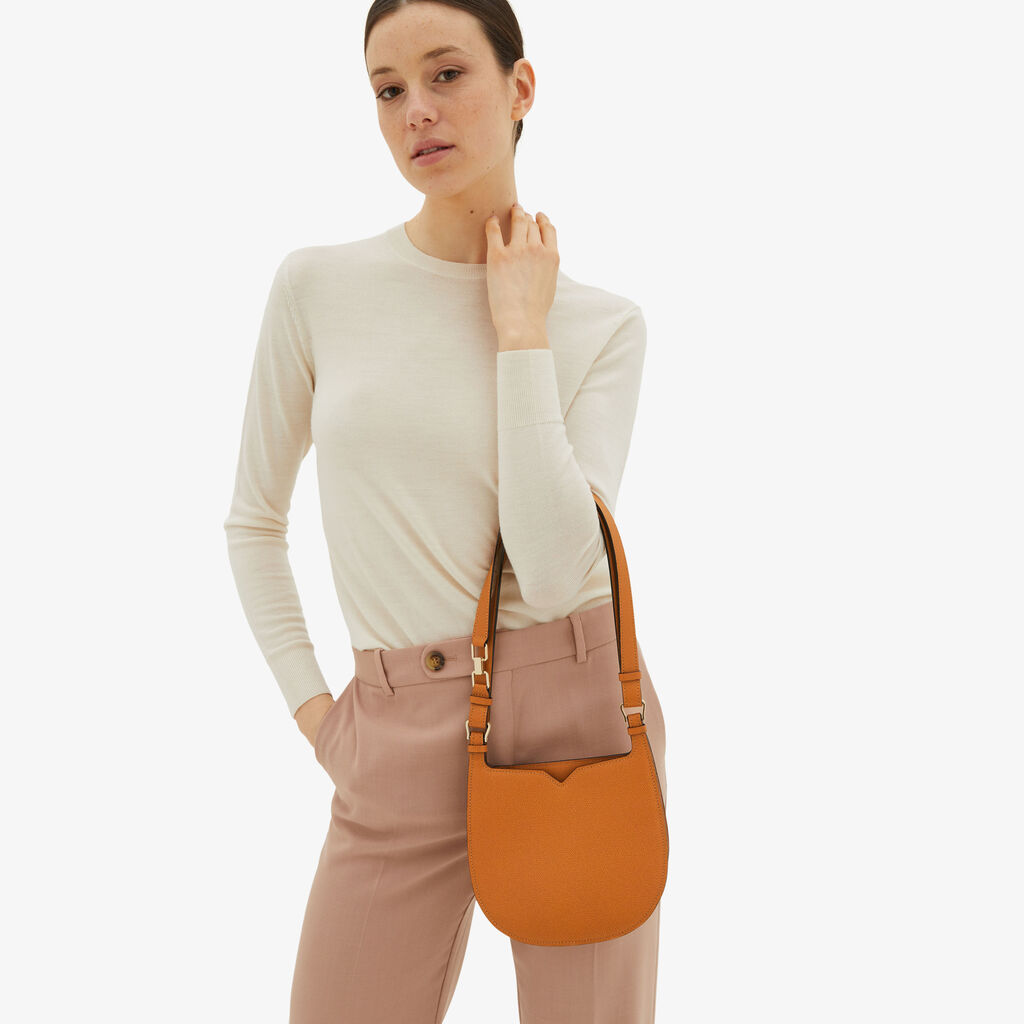 Valextra Borsa a spalla Mini in Pelle Marrone | Valextra Hobo Italy