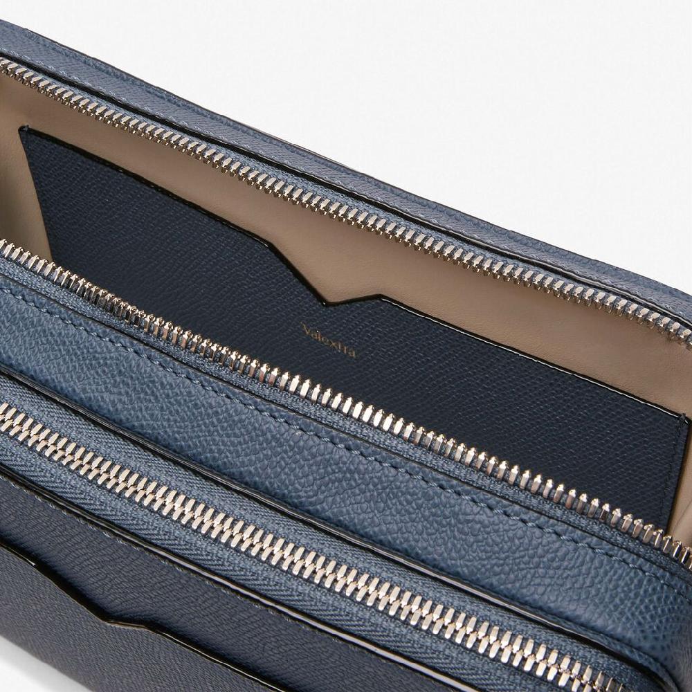 Valextra Borsa a tracolla da Uomo in Pelle Grigia | Valextra V-Line In Linea