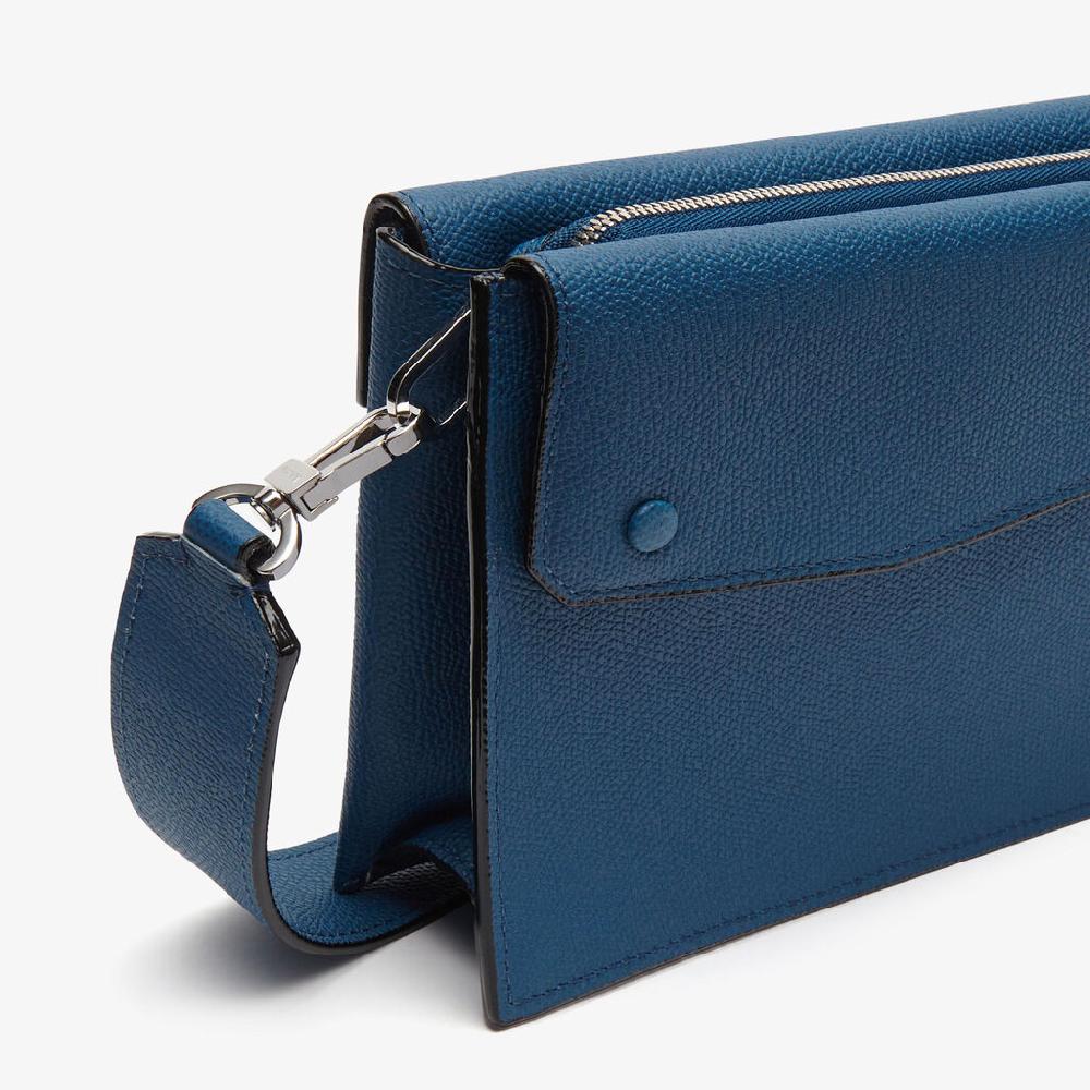 Valextra Borsa a tracolla da Uomo Mini in Pelle Blu | Valextra Pocket Pezzi Unici