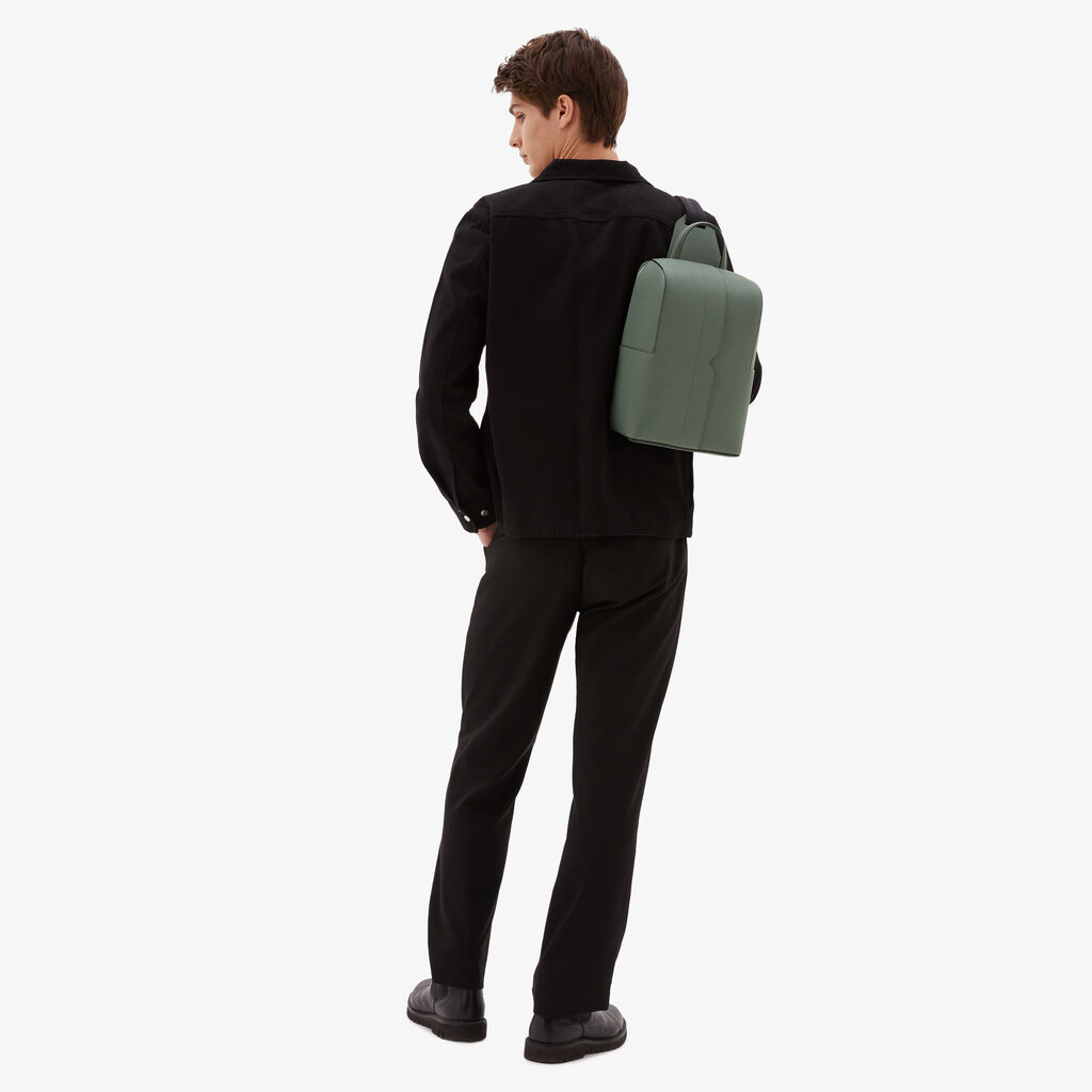 Valextra Zaino da Uomo in Pelle Verde di Lusso | Valextra V-Line Negozi Online