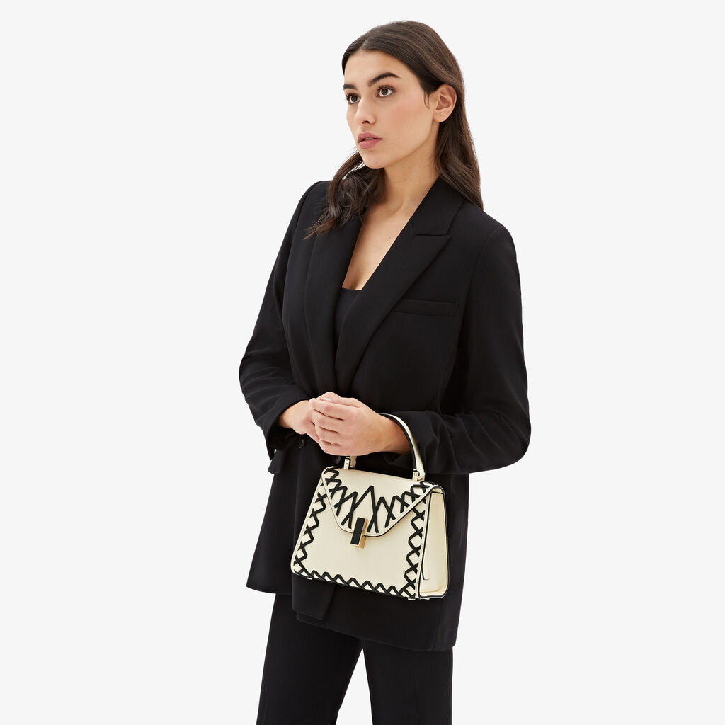 Valextra Borsa a mano Donna in Pelle Bianca con filo Nero | Valextra Iside Saldi