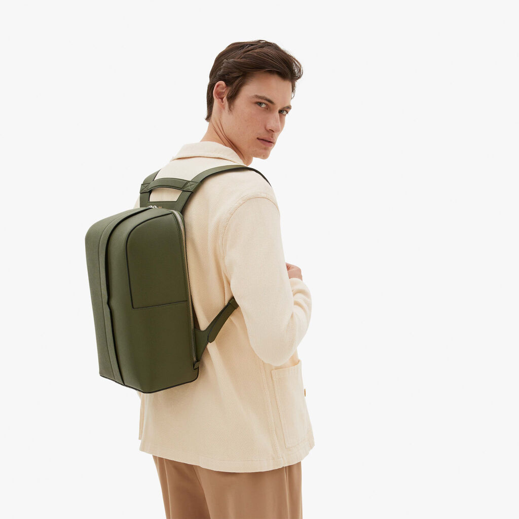 Valextra Valextra V-Line: Zaino elegante da lavoro in Pelle Verde Militare Outlet
