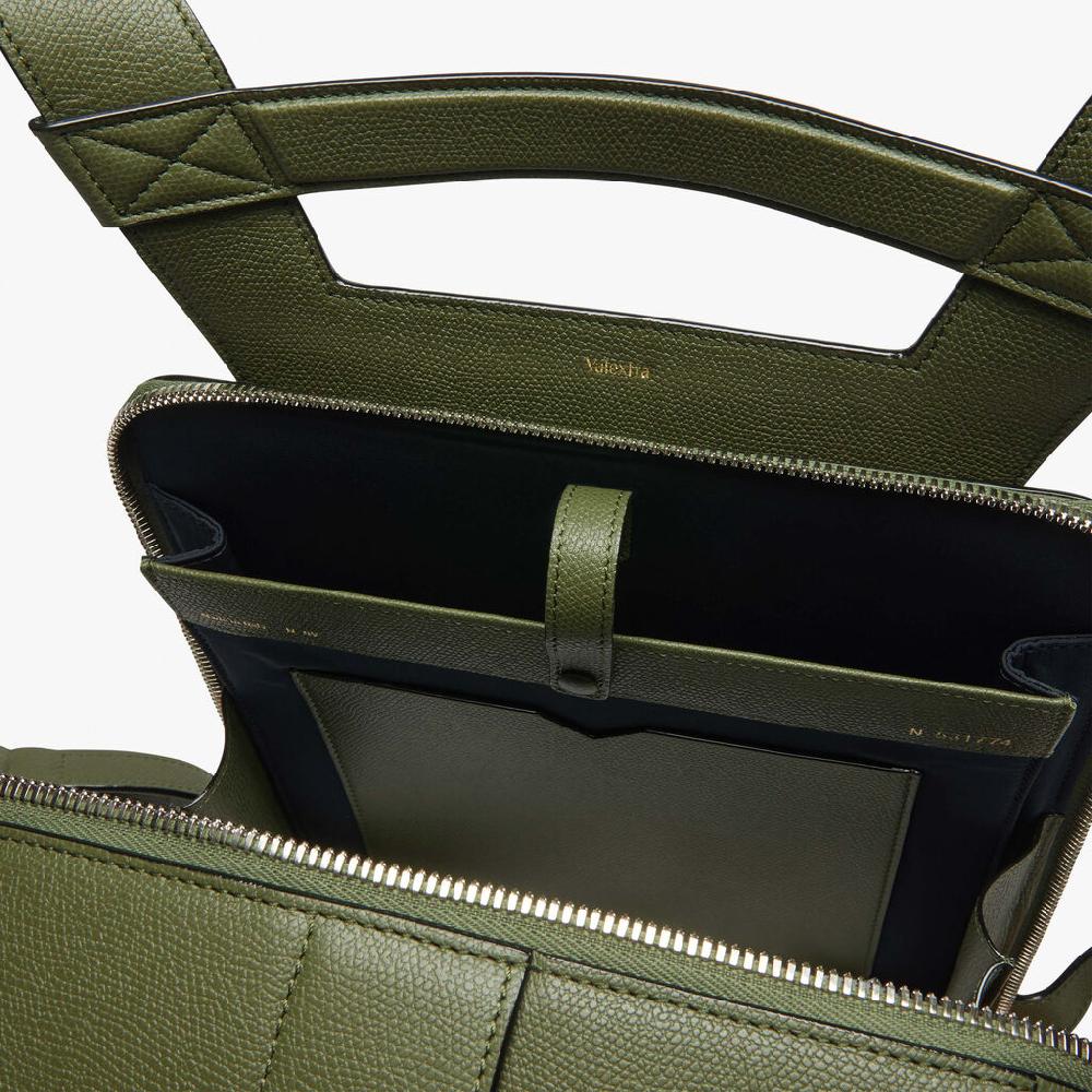 Valextra Valextra V-Line: Zaino elegante da lavoro in Pelle Verde Militare Outlet