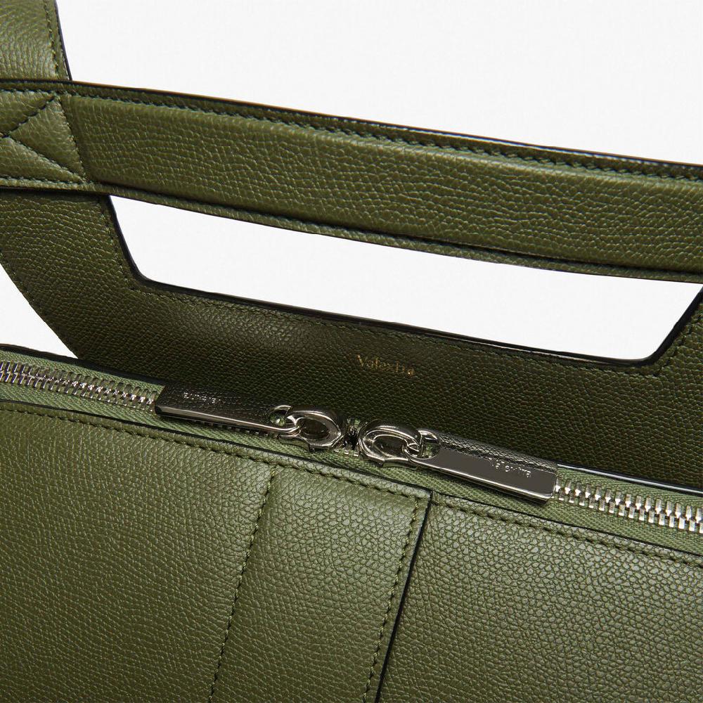 Valextra Valextra V-Line: Zaino elegante da lavoro in Pelle Verde Militare Outlet
