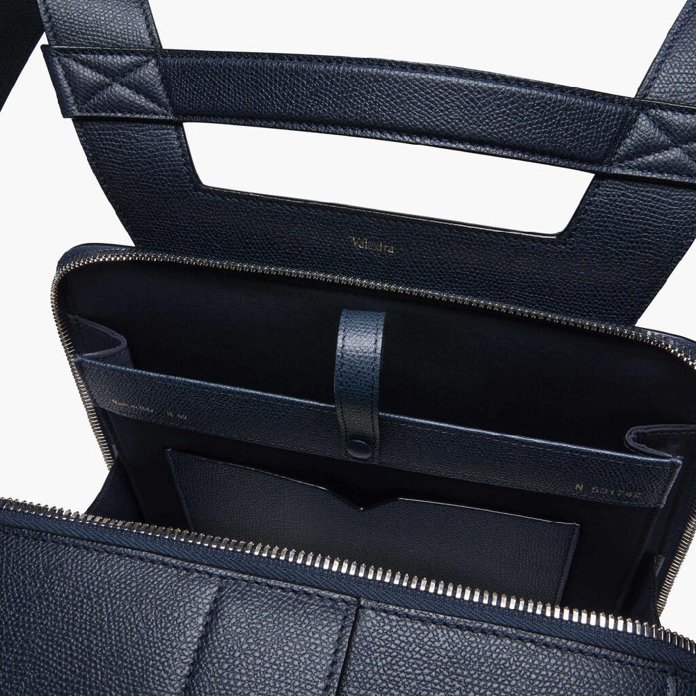 Valextra Zaino porta PC e tablet in Pelle Blu | Valextra V-Line Saldi