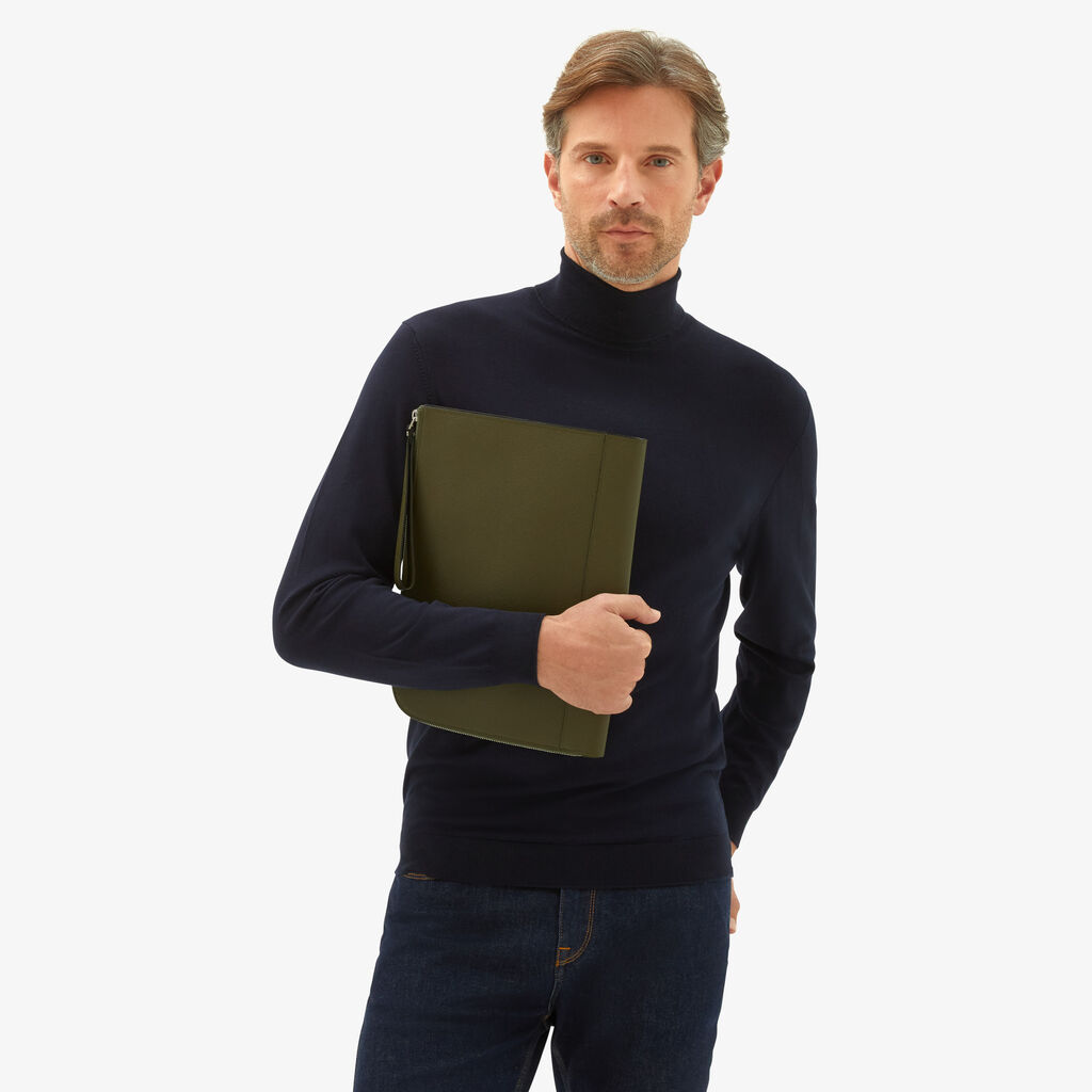 Valextra Portfolio da Uomo in Pelle Verde Militare | Valextra My Logo Vendita Calda