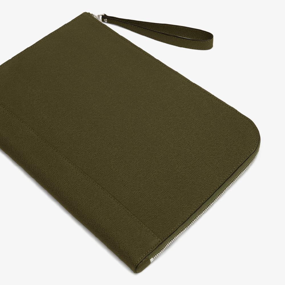 Valextra Portfolio da Uomo in Pelle Verde Militare | Valextra My Logo Vendita Calda