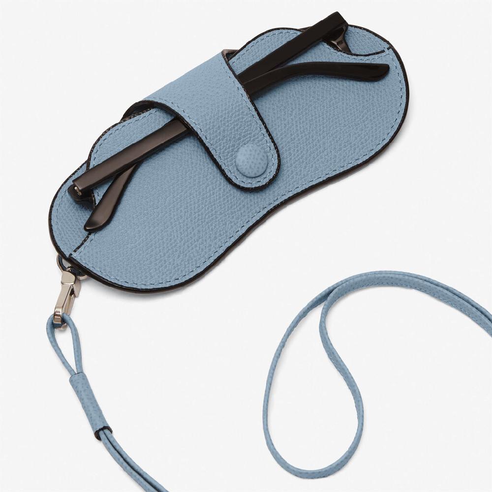 Valextra Porta occhiali in Pelle Azzurra con tracolla | Valextra Qualità Garantita