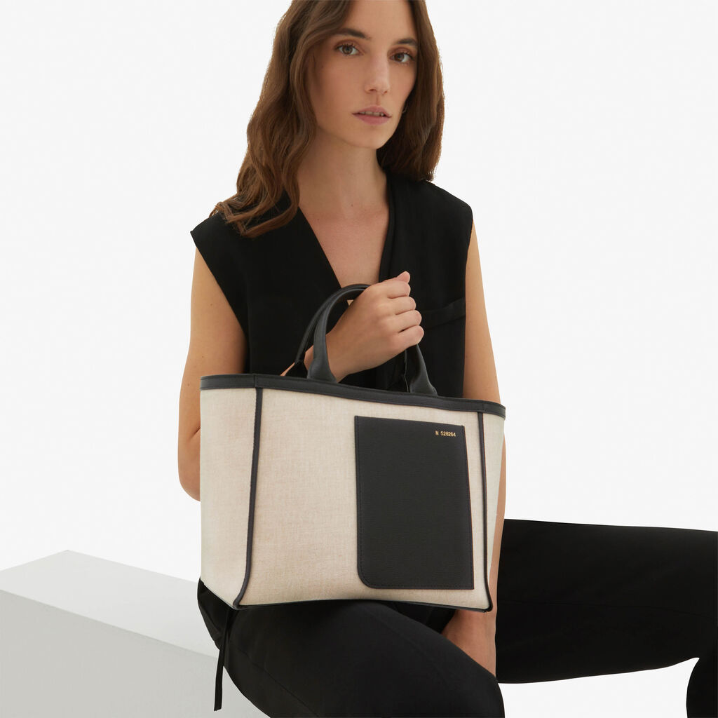 Valextra Shopping bag in canvas Mini in Tela Marrone | Valextra Presa