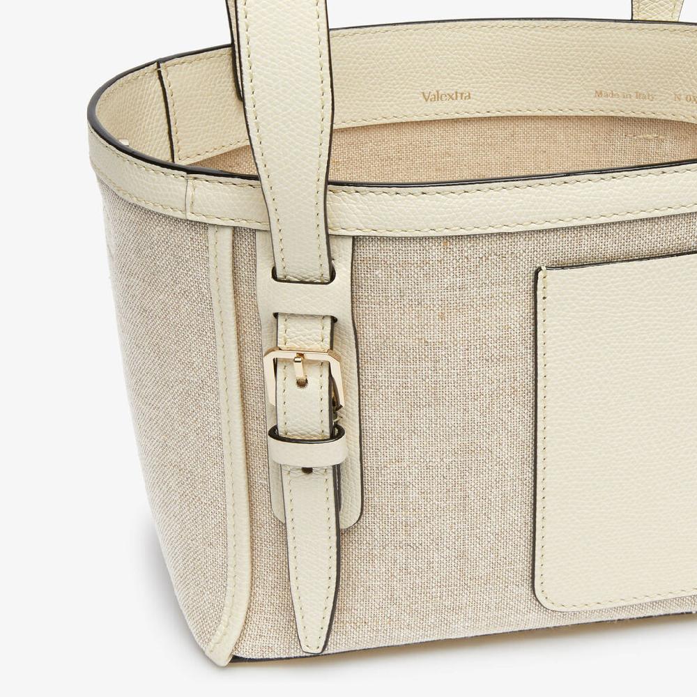 Valextra Borsa a secchiello Donna in Tela Bianca e Beige | Valextra Soft Online