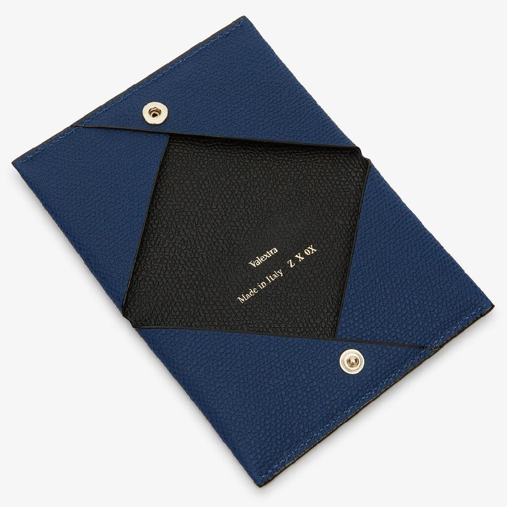 Valextra Porta carte da Donna in Pelle Blu Zaffiro e Nera | Valextra Vendita Economica