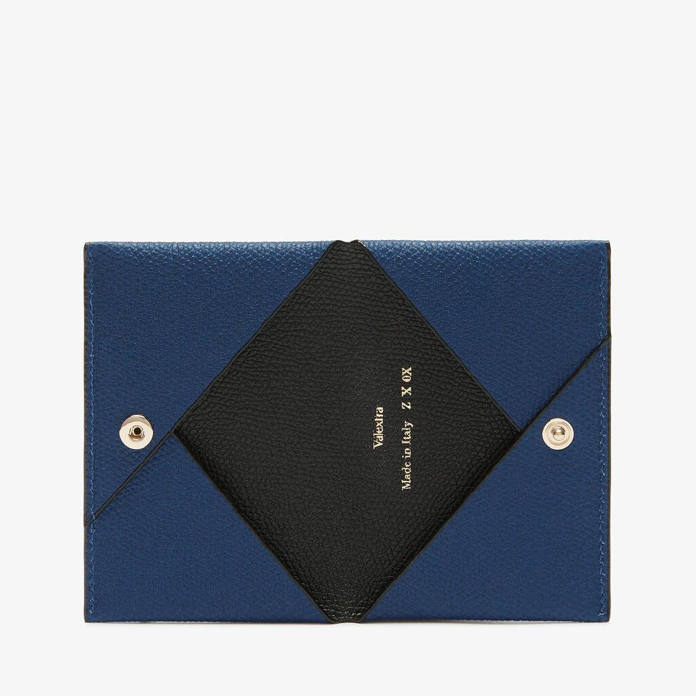 Valextra Porta carte da Donna in Pelle Blu Zaffiro e Nera | Valextra Vendita Economica