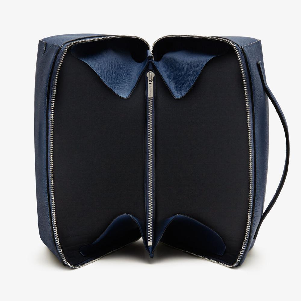 Valextra Beauty case da viaggio di Lusso in Pelle Blu | Valextra V-Line Vendite Flash
