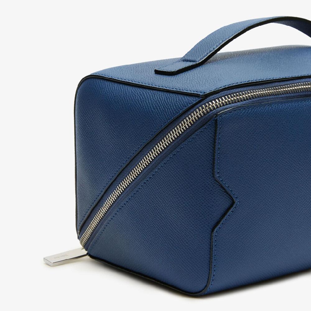 Valextra Beauty case da viaggio di Lusso in Pelle Blu | Valextra V-Line Vendite Flash