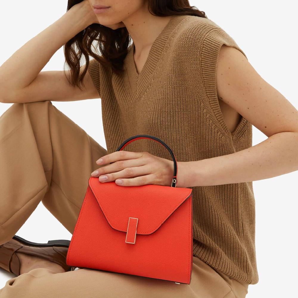 Valextra Borsa a mano Mini in Pelle Rossa Papavero | Valextra Iside Spedizione Gratuita