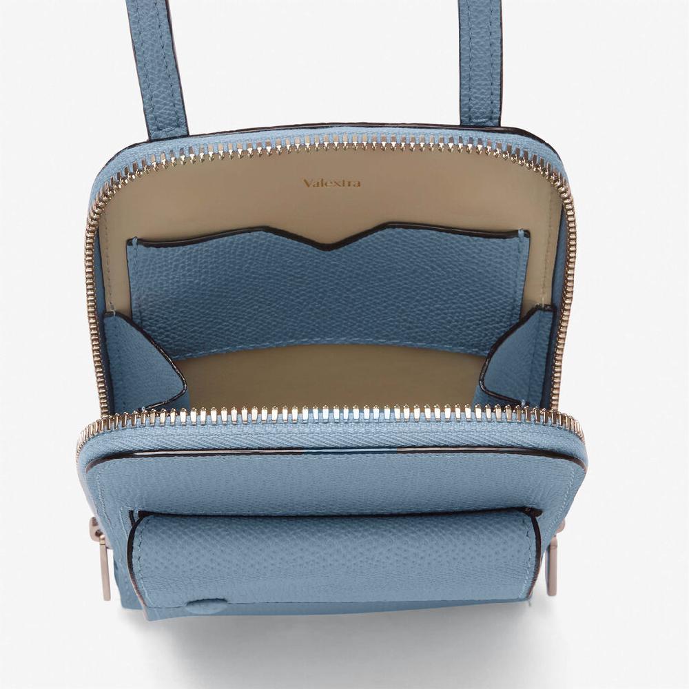Valextra Porta telefono in Pelle Azzurra con tracolla | Valextra Pocket Presa