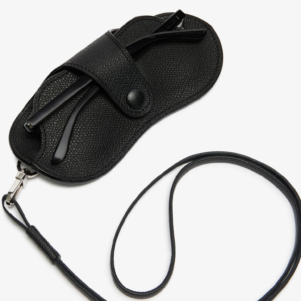 Valextra Custodia per occhiali in Pelle Nera con tracolla | Valextra Offerta Giorno del Papà