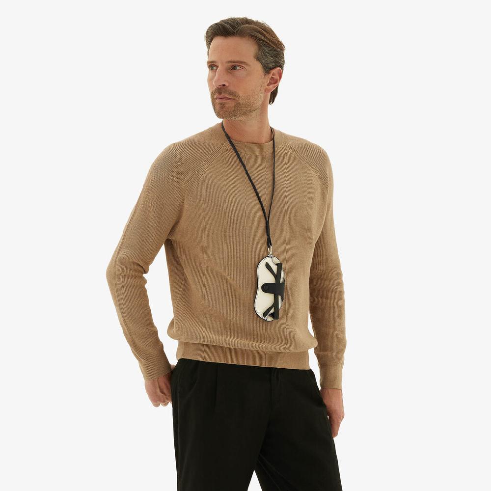 Valextra Porta occhiali in Pelle Bianca e Nera con tracolla | Valextra Offerta San Valentino