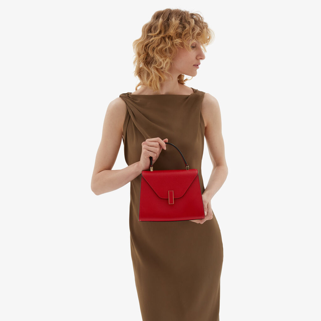 Valextra Valextra Iside: Borsa a mano Mini in Pelle Rossa Vendita calda