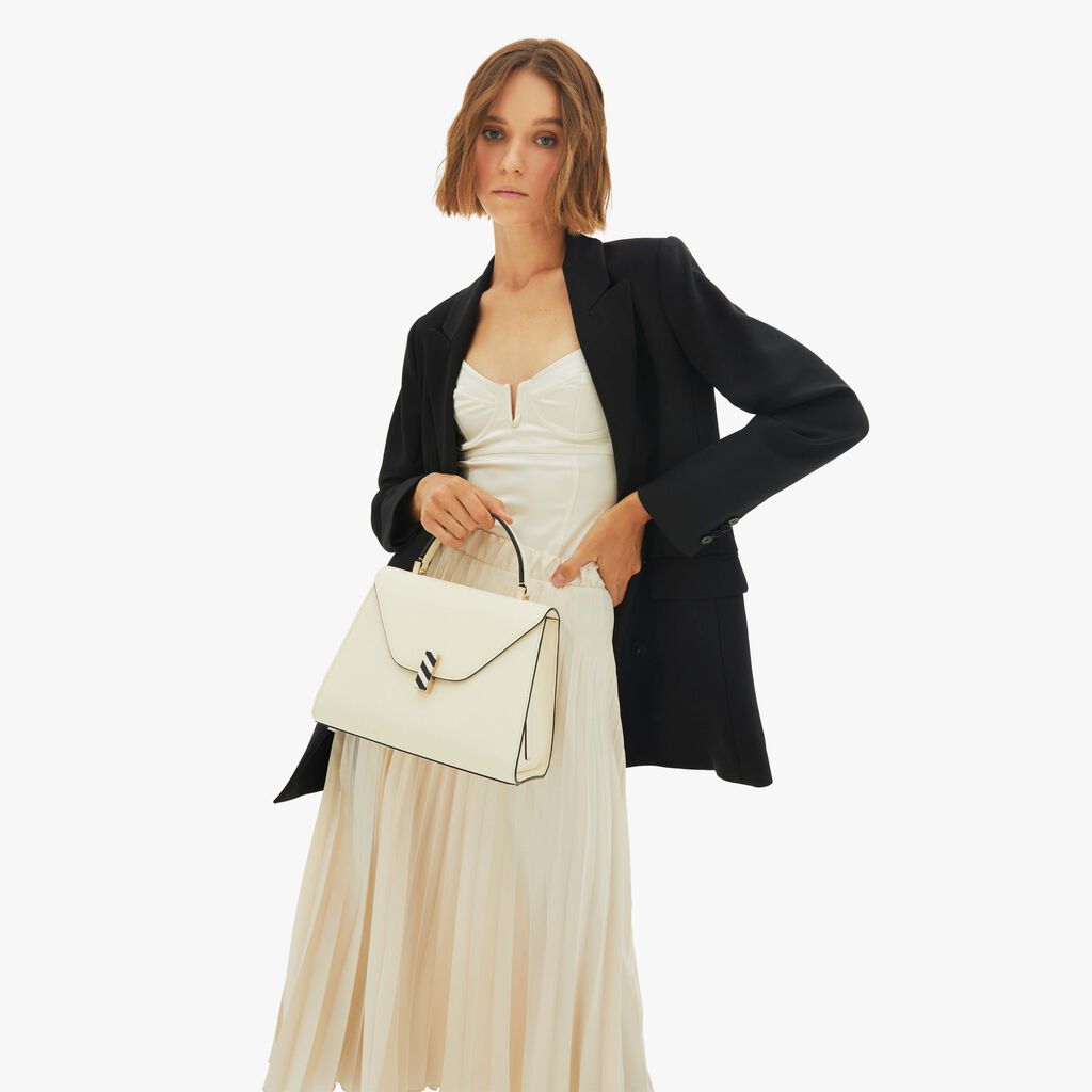 Valextra Borsa a mano da Donna in Pelle Panna e Nera | Valextra Iside Offerta temporanea