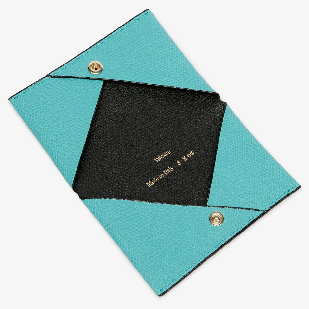 Valextra Porta carte con bottone in Pelle Azzurra e Nera | Valextra Nuovo