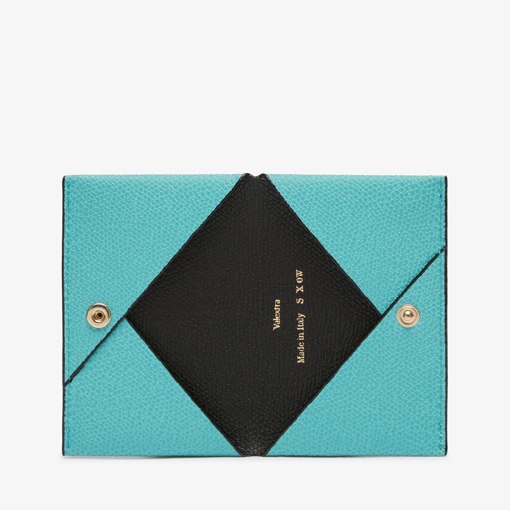 Valextra Porta carte con bottone in Pelle Azzurra e Nera | Valextra Nuovo