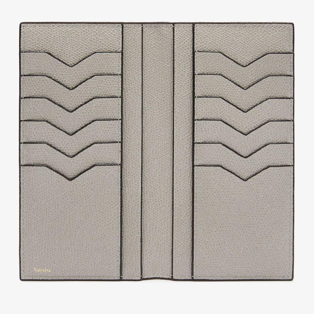 Valextra Portafoglio bifold verticale in Pelle Grigio chiaro | Valextra Outlet
